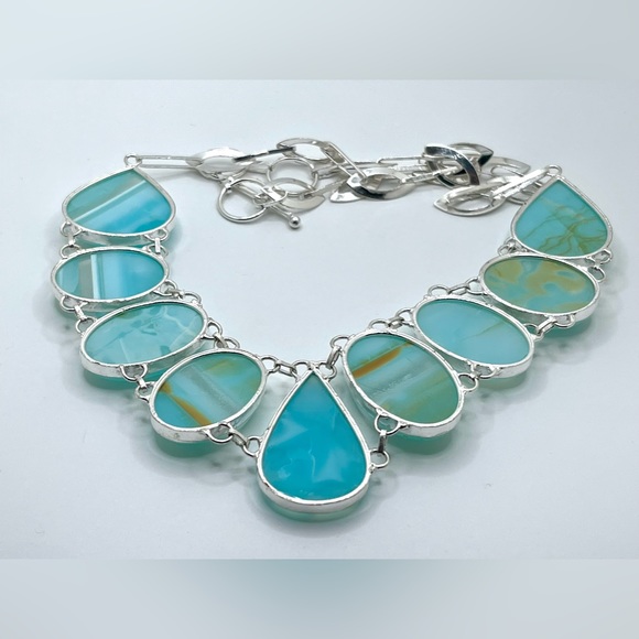 Light Blue Botswana Agate Statement Necklace - Picture 4 of 10